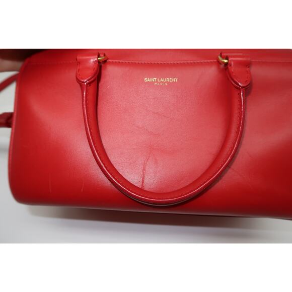 Saint Laurent Leather Logo Accent Classic Duffle Bag Red - Picture 6 of 13